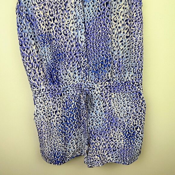 Rebecca Taylor Leo Fever Blue Leopard Silk Romper Short Jumpsuit Sleeveless sz 2 - Picture 5 of 16